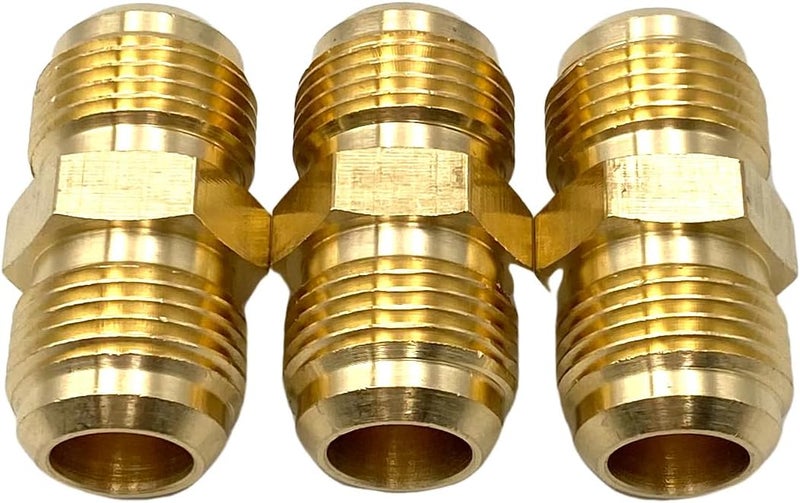 Bumugufu 3 Pcs 5/8 Inch Male Flare Coupling Propane Fittings, 5/8" to 5/8" Flared Tube Fittings for Nature Gas Line, RV Propane and Air Conditioning Line Connection - Image 1